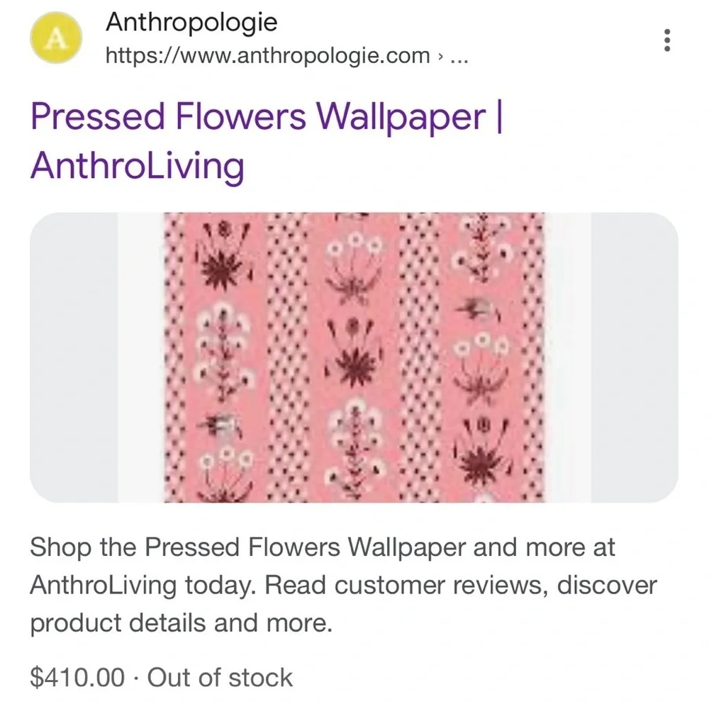 Anthropologie Nottene Pressed Flowers Wallpaper Set of 3 NEW